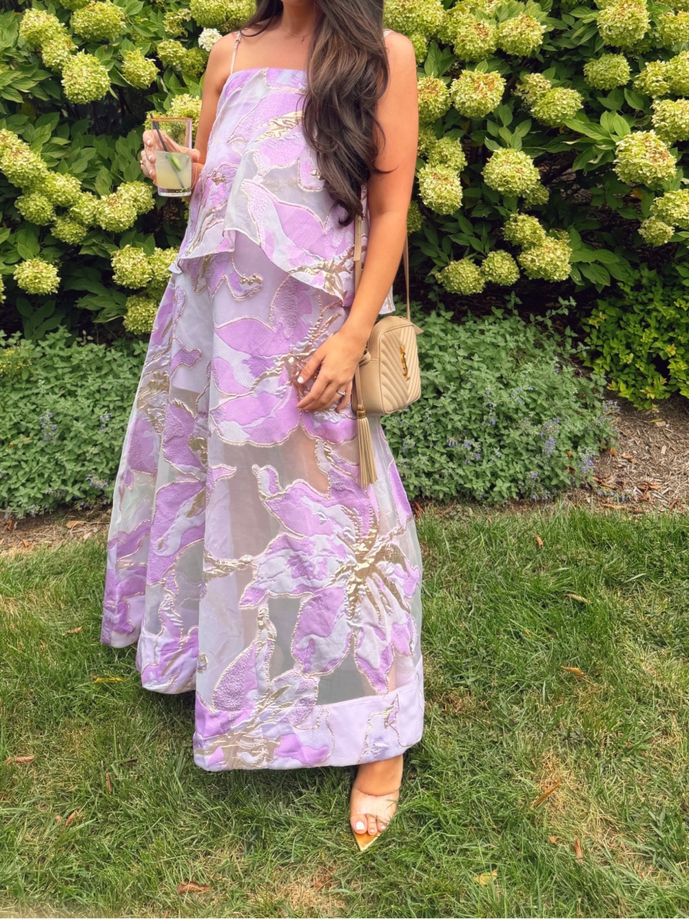 Elliatt Lilac Floral Maxi Dress with Gold Accents